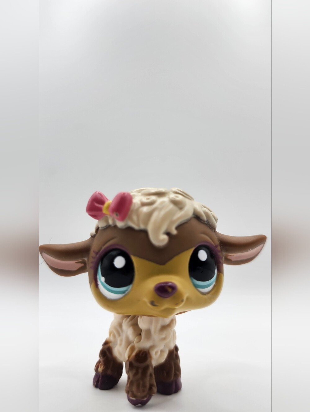 Authentic Hasbro Littlest Pet Shop LPS Brown Lamb #1697 with Pink Bow HTF - Picture 2 of 8